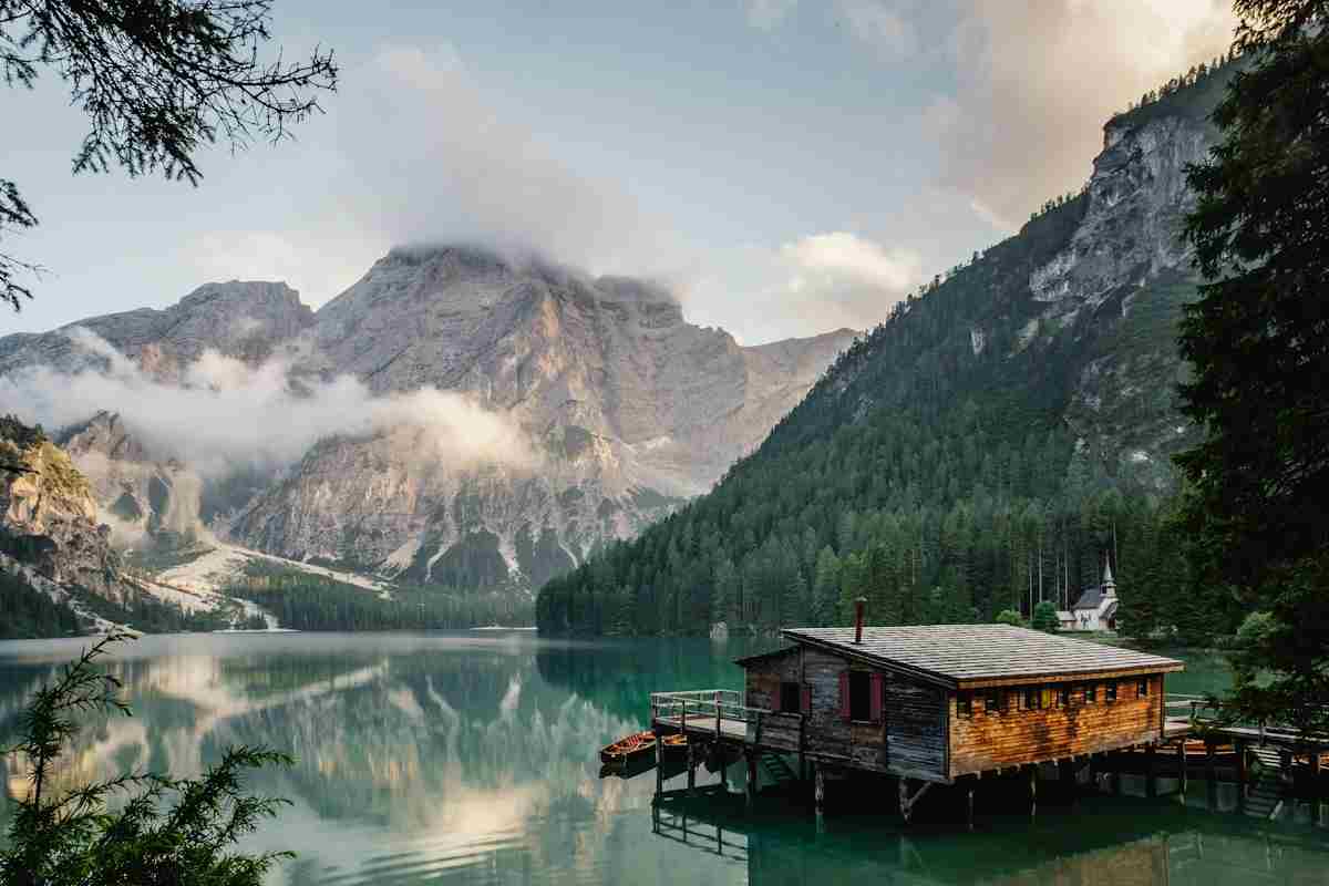 Compressed photo of a mountain lake
